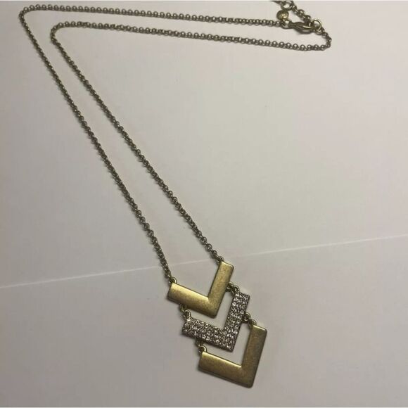 Signed J. Crew Matte Gold Tone Rhinestone Costume Statement Necklace - Picture 3 of 13